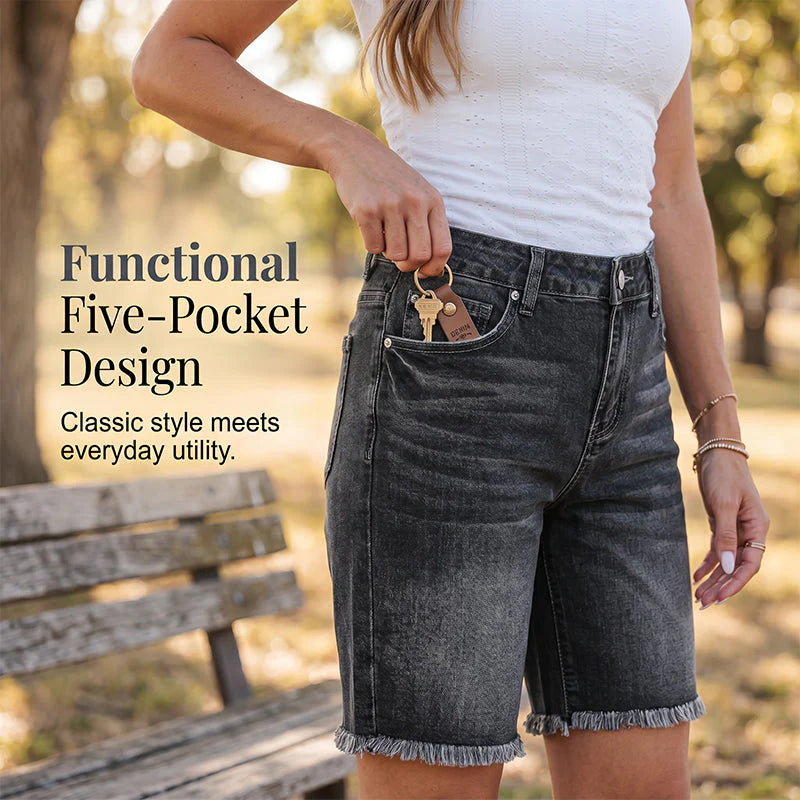 Women's High-Waisted Frayed Hem Denim Shorts