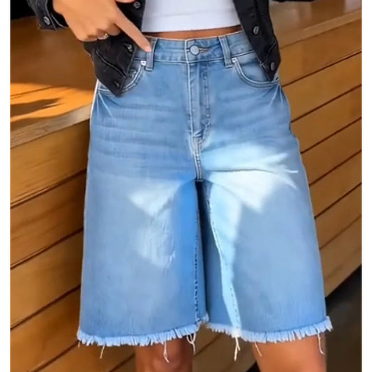 Women's High-Waisted Frayed Hem Denim Shorts