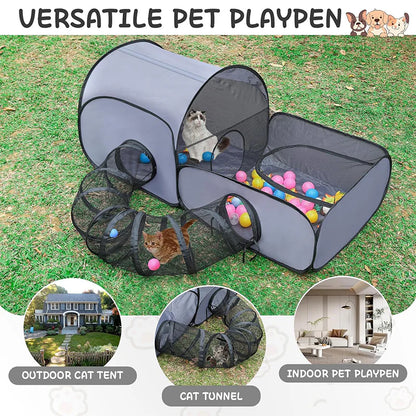 Foldable Pet Playpen with Tunnel