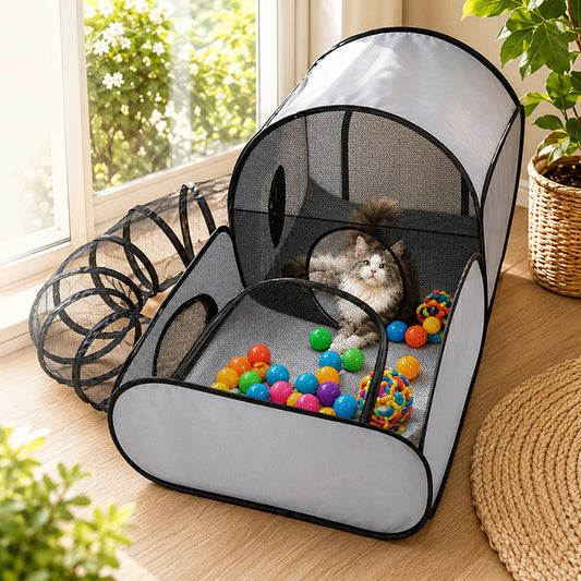 Foldable Pet Playpen with Tunnel