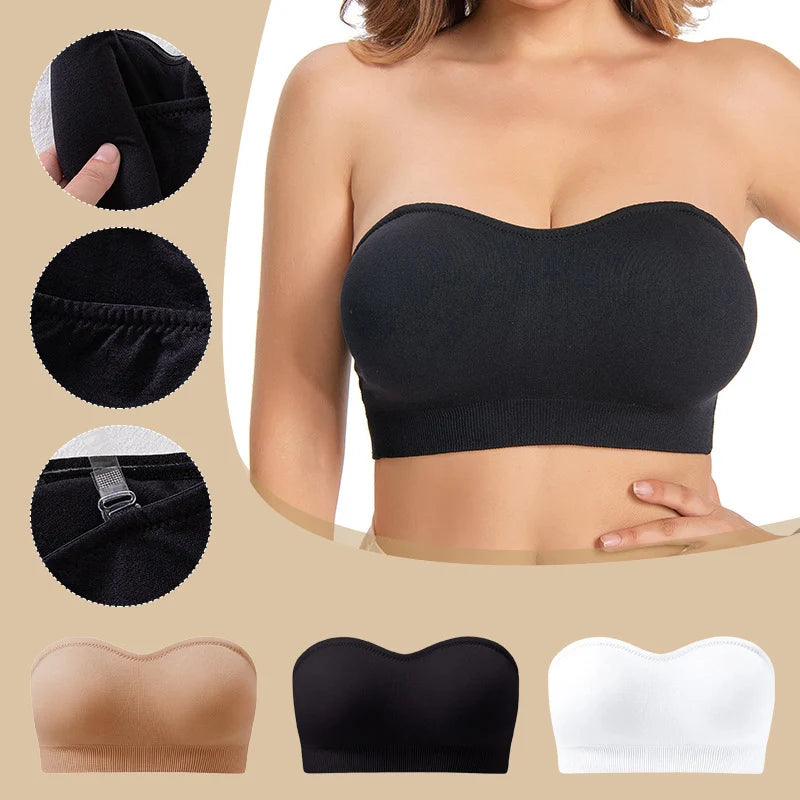 Women’s Wireless Bandeau Bra with Detachable Straps