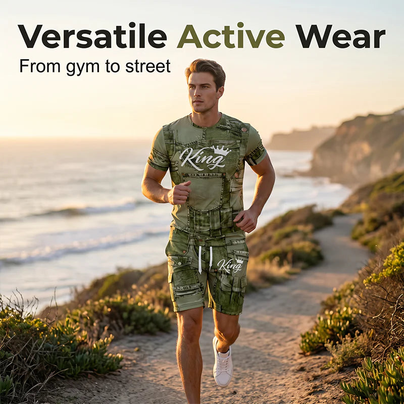 Men’s Faux Denim Print T-Shirt and Shorts Set