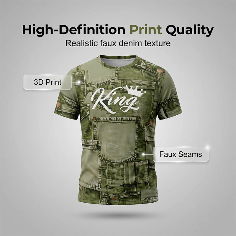 Men’s Faux Denim Print T-Shirt and Shorts Set