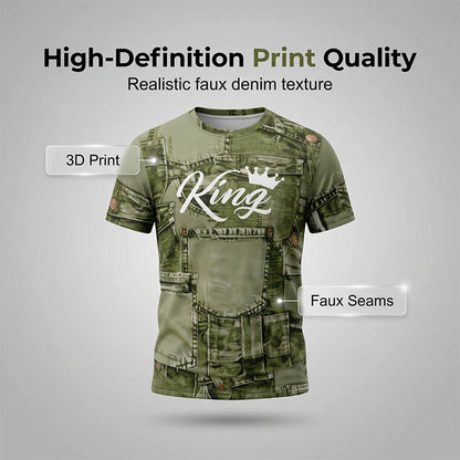 Men’s Faux Denim Print T-Shirt and Shorts Set
