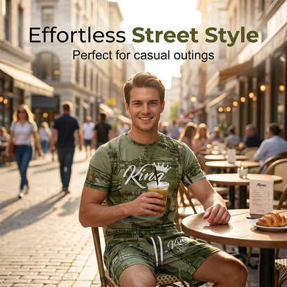 Men’s Faux Denim Print T-Shirt and Shorts Set