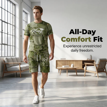 Men’s Faux Denim Print T-Shirt and Shorts Set