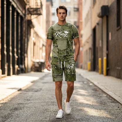 Men’s Faux Denim Print T-Shirt and Shorts Set