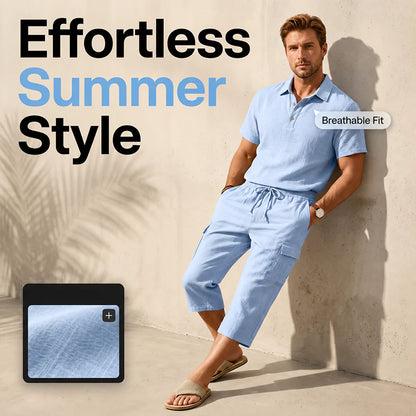 Men’s Textured Polo and Cargo Shorts Set