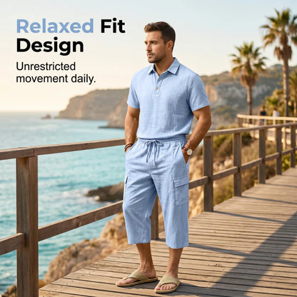 Men’s Textured Polo and Cargo Shorts Set