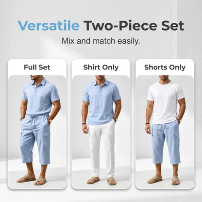 Men’s Textured Polo and Cargo Shorts Set
