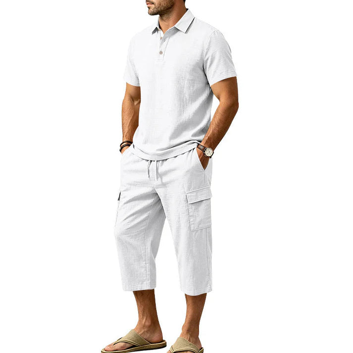 Men’s Textured Polo and Cargo Shorts Set
