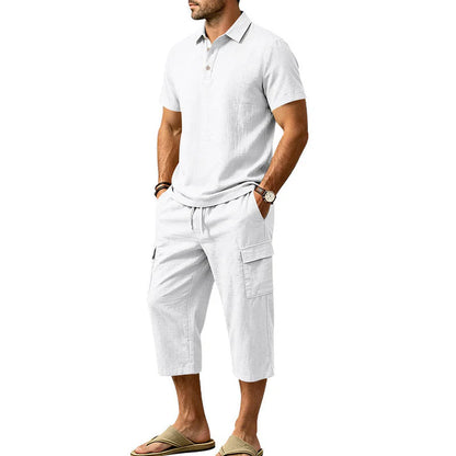 Men’s Textured Polo and Cargo Shorts Set