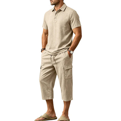 Men’s Textured Polo and Cargo Shorts Set
