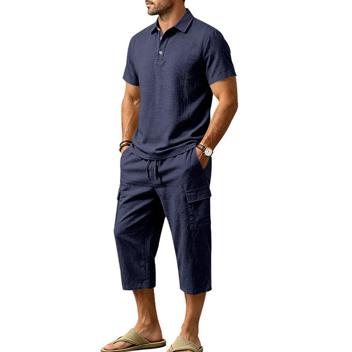 Men’s Textured Polo and Cargo Shorts Set