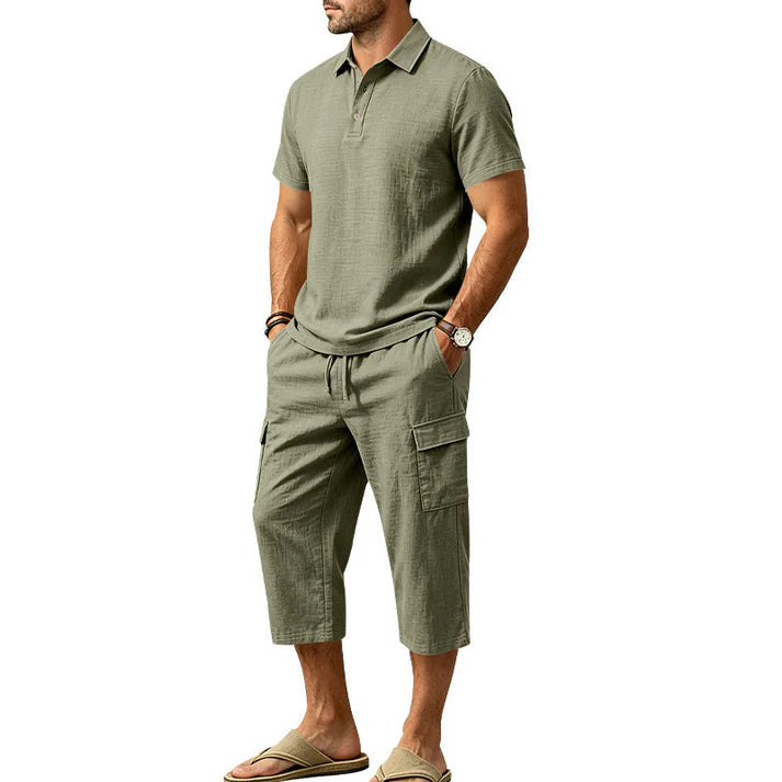 Men’s Textured Polo and Cargo Shorts Set