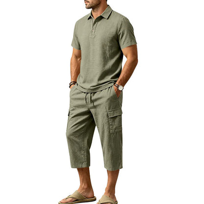 Men’s Textured Polo and Cargo Shorts Set