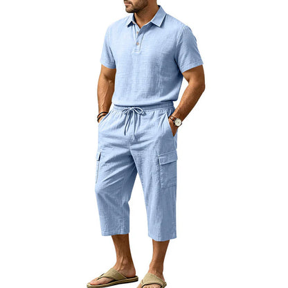Men’s Textured Polo and Cargo Shorts Set