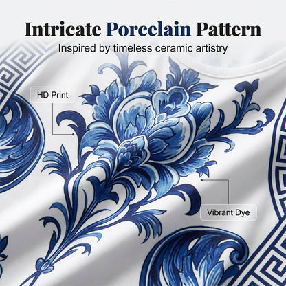 Women's Blue Porcelain Print Sleeveless Maxi Dress