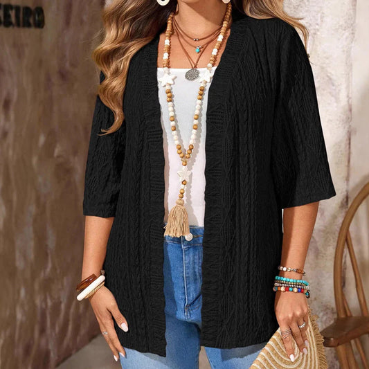 Women's Pointelle Open-Front Knit Cardigan