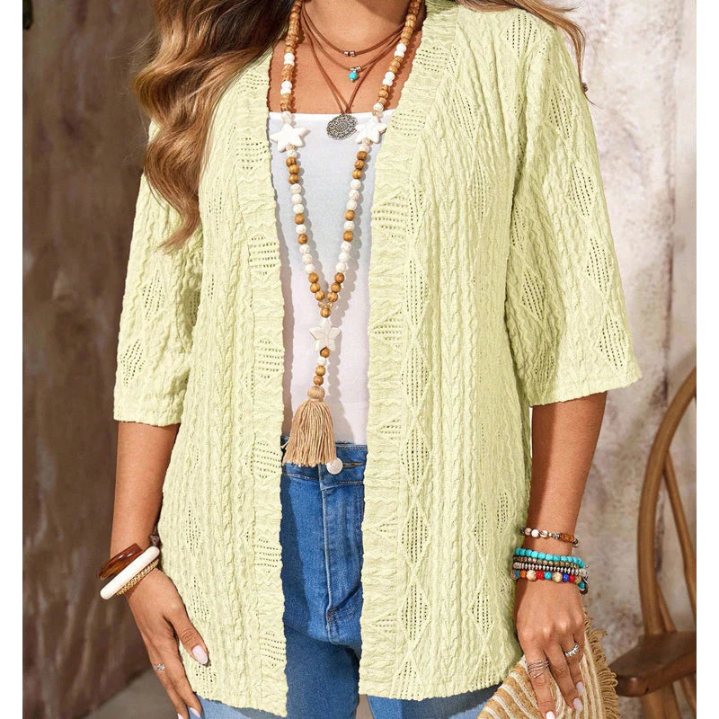 Women's Pointelle Open-Front Knit Cardigan
