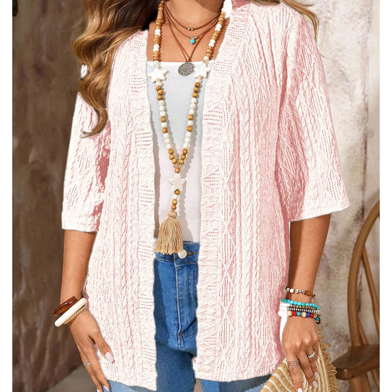 Women's Pointelle Open-Front Knit Cardigan