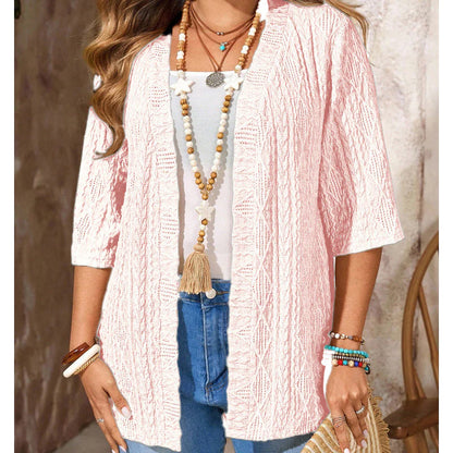 Women's Pointelle Open-Front Knit Cardigan