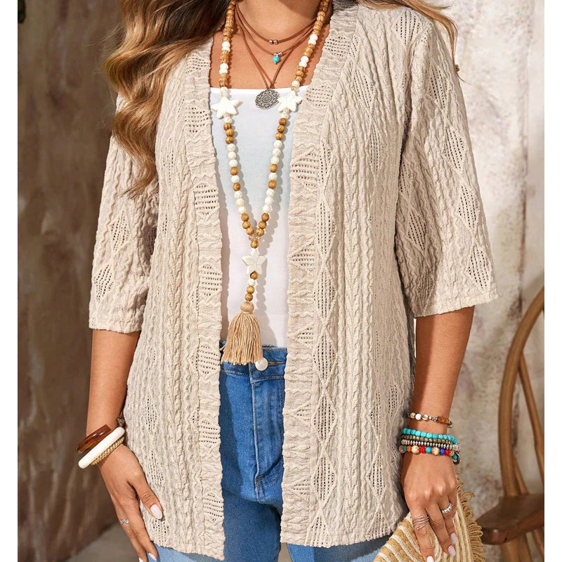 Women's Pointelle Open-Front Knit Cardigan