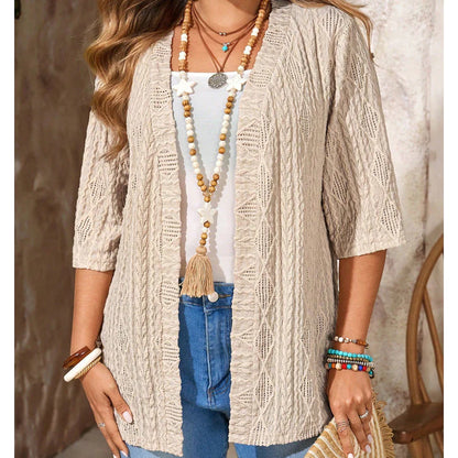 Women's Pointelle Open-Front Knit Cardigan
