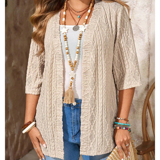 Women's Pointelle Open-Front Knit Cardigan