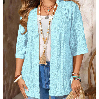 Women's Pointelle Open-Front Knit Cardigan