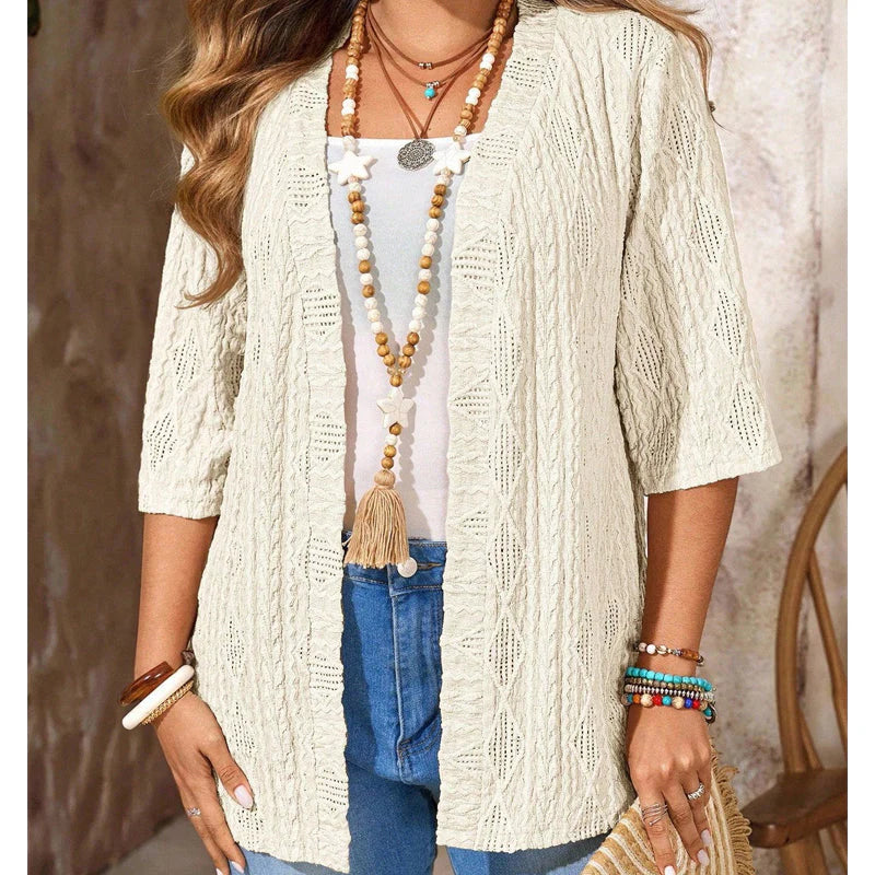 Women's Pointelle Open-Front Knit Cardigan