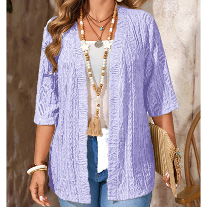 Women's Pointelle Open-Front Knit Cardigan