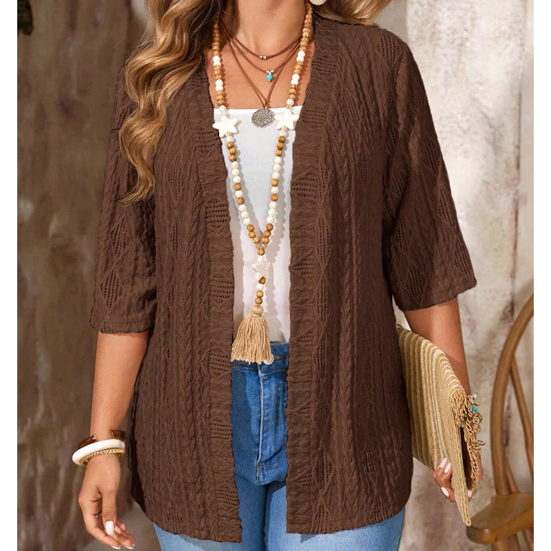 Women's Pointelle Open-Front Knit Cardigan