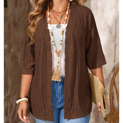 Women's Pointelle Open-Front Knit Cardigan