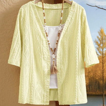 Women's Pointelle Open-Front Knit Cardigan