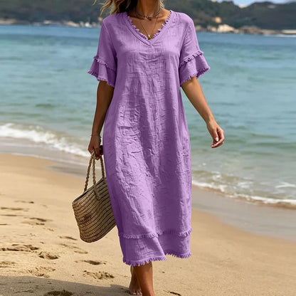 Women’s Fringed V-Neck Midi Dress
