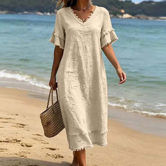 Women’s Fringed V-Neck Midi Dress