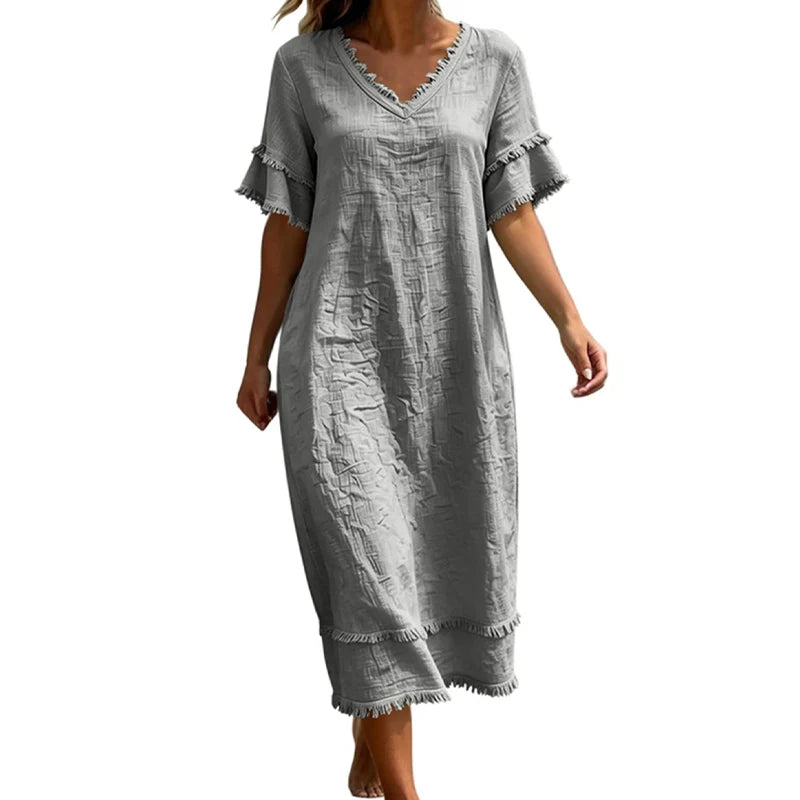 Women’s Fringed V-Neck Midi Dress
