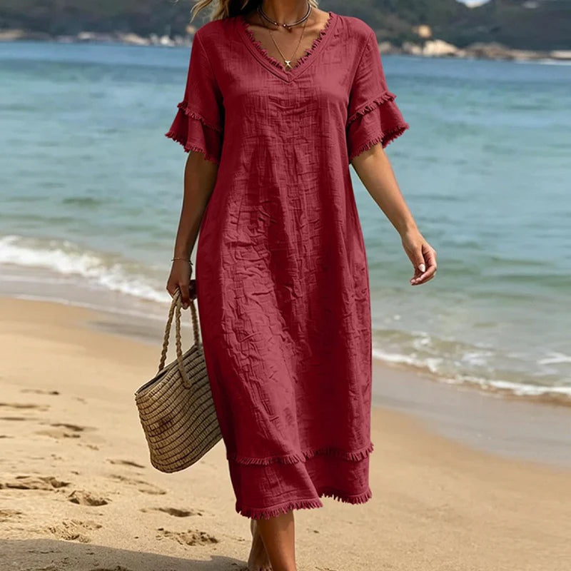 Women’s Fringed V-Neck Midi Dress