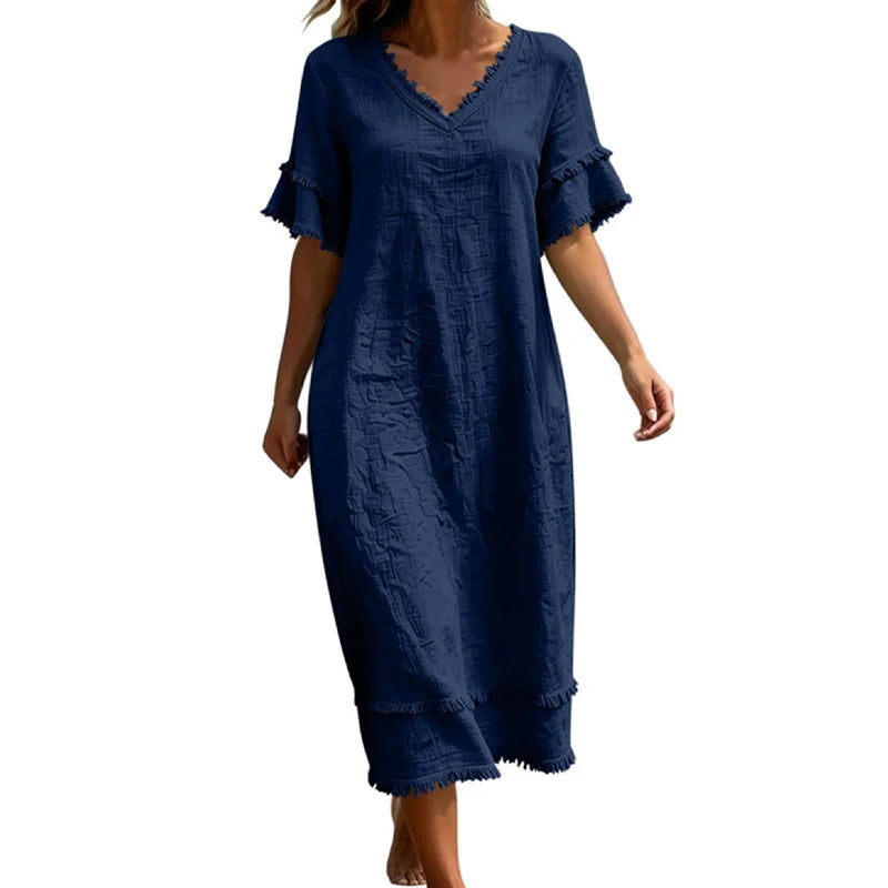 Women’s Fringed V-Neck Midi Dress
