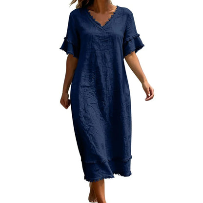 Women’s Fringed V-Neck Midi Dress