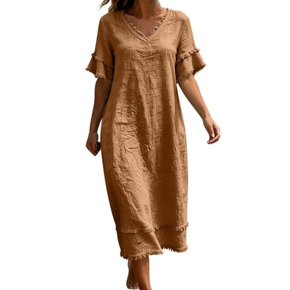 Women’s Fringed V-Neck Midi Dress