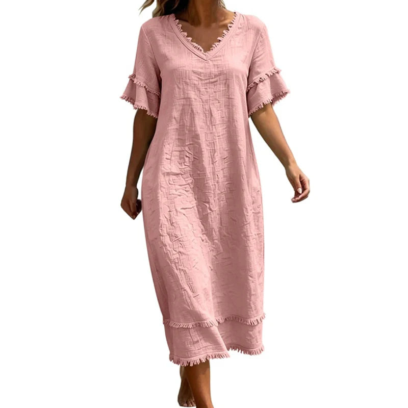 Women’s Fringed V-Neck Midi Dress