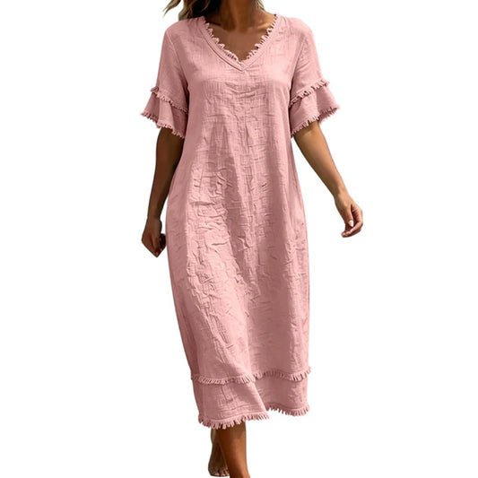 Women’s Fringed V-Neck Midi Dress