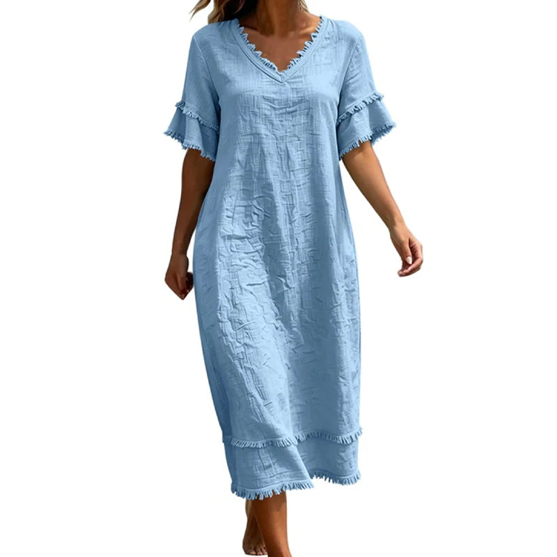 Women’s Fringed V-Neck Midi Dress