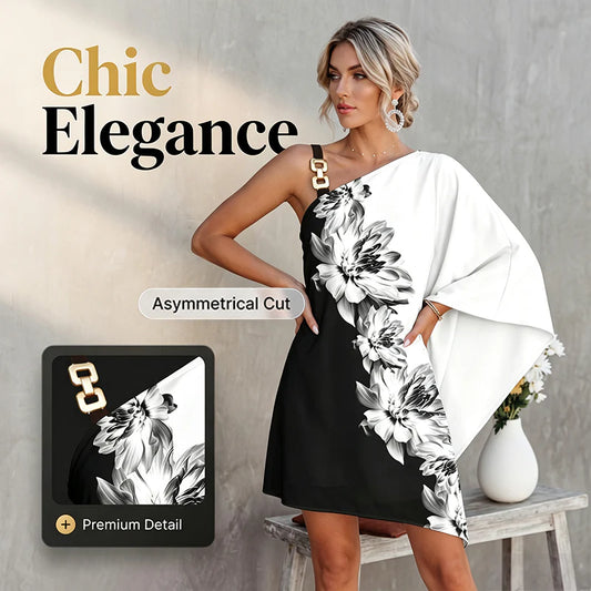 Women's One-Shoulder Floral Draped Dress