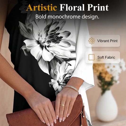 Women's One-Shoulder Floral Draped Dress