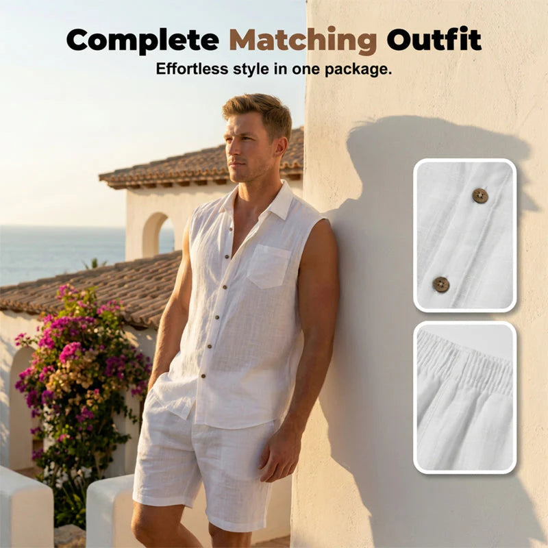Men's Textured Sleeveless Shirt and Shorts Set