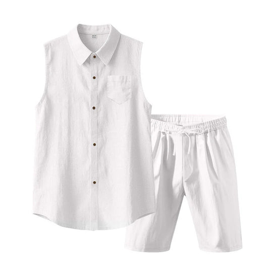Men's Textured Sleeveless Shirt and Shorts Set