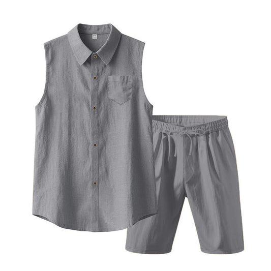 Men's Textured Sleeveless Shirt and Shorts Set